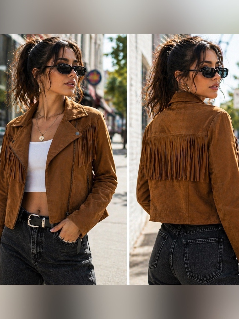 BSweet Faux Suede Fringe Moto Jacket 
Size Small